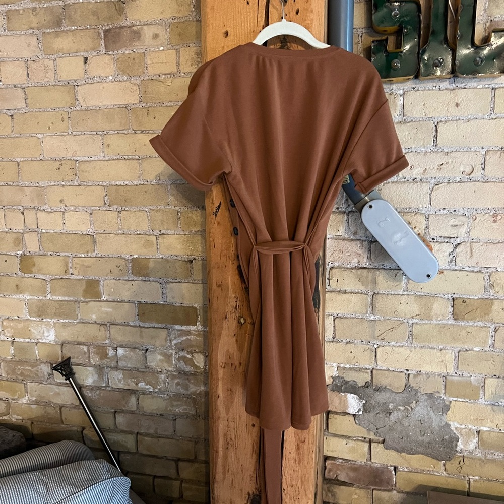 J.O.A. Brown Tie Front Sleeve Casual Dress - Picture 7 of 7